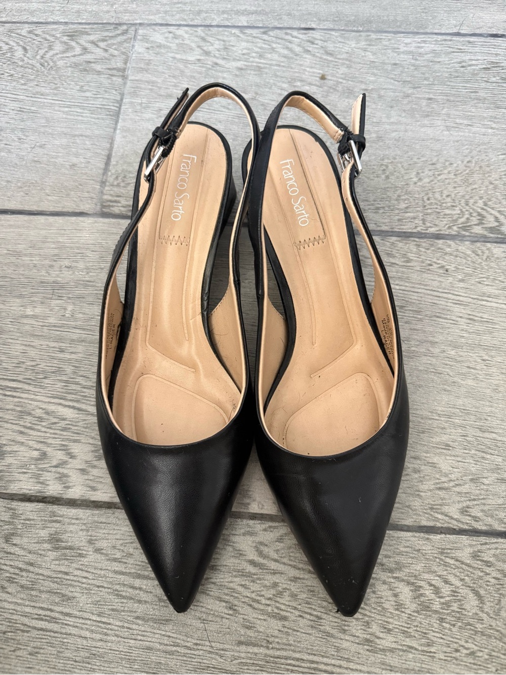 Franco Sarto Black Pointed Slingback Mules